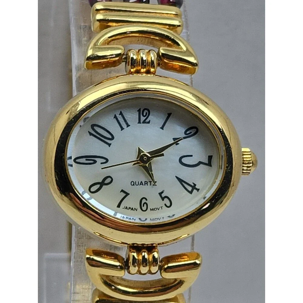 Womens Vintage Avon Purple Beaded Gold Tone Watch Quartz Y2K Dainty New Battery